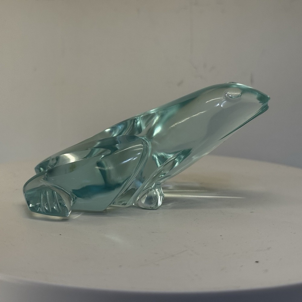Vintage Art Glass Crystal Cut Glass Frog Paperweight Aqua
